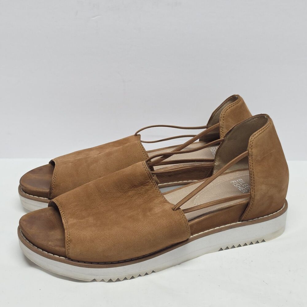 EILEEN FISHER Womens Ken Tumbled Nubuck Sandal Sz 8 Tan Brown Leather Minimalist